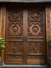 Ornate Carved Wooden Doors with Rich Natural Finishes