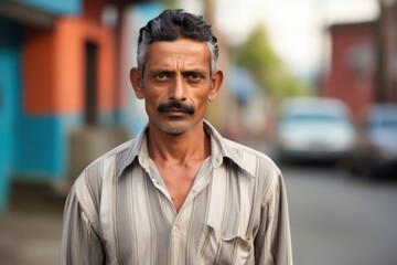 Obraz premium Hispanic man serious face portrait on a city street
