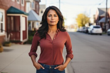 Fototapeta premium Portrait of a Hispanic woman on suburb street