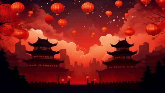 Traditional Chinese Red Temple on New Year's Eve