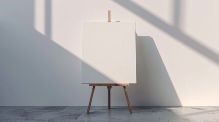 Blank Canvas on Wooden Easel in Sunlit Modern Art Studio