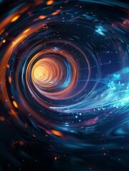 Obraz premium Blue Abstract Spiral Lines，Dark Blue and Light Orange Style, cyberpunk,Charming aperture effect, Abstract Lines 