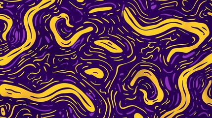 Fototapeta premium A pattern of purple and yellow squiggles, in a simple flat illustration style with bold lines