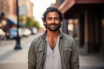 Obraz premium Portrait of an Indian man smiling on a city street