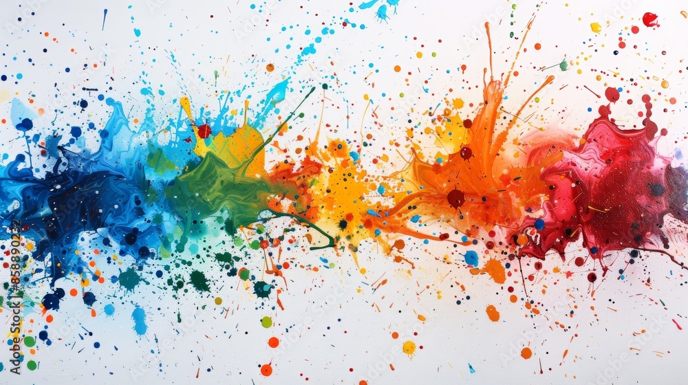 Poster abstract colorful paint splatters on a white background. a dynamic and energetic composition perfect