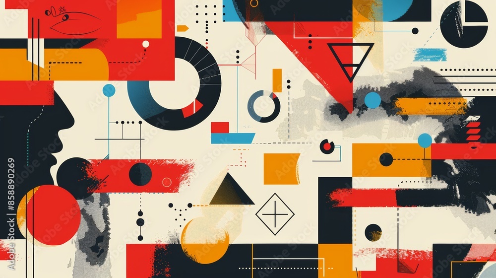 Poster abstract geometric pattern with bold colors and a profile silhouette. modern design with vibrant hue