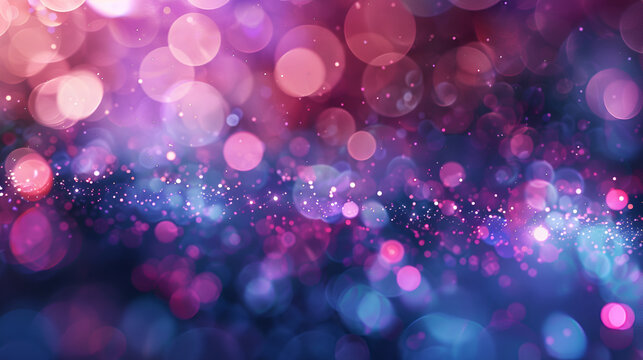 Defocused pink and blue glitter or lights with bokeh effect on dark background, Abstract colourful bokeh  glitter background

