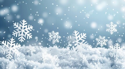 Abstract winter background with falling snowflakes and soft snow. Perfect for holiday, Christmas, or winter themed designs.