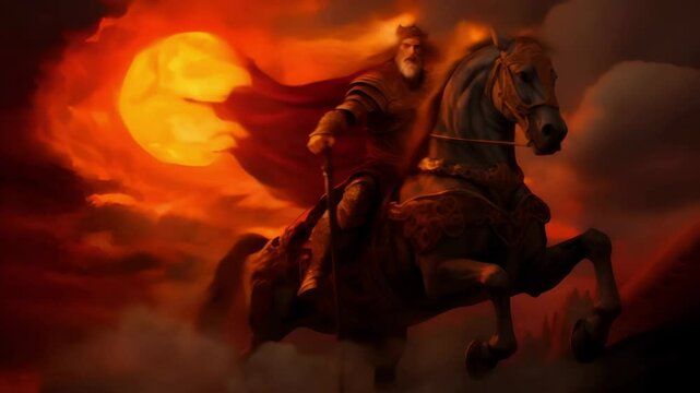 A Depiction of Hors, the Slavic god of sun and healing, emitting a radiant, healing light over a serene landscape