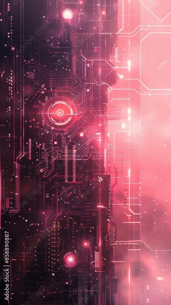 Poster vertical video frame with a soft gradient background, showcasing intricate futuristic patterns and t