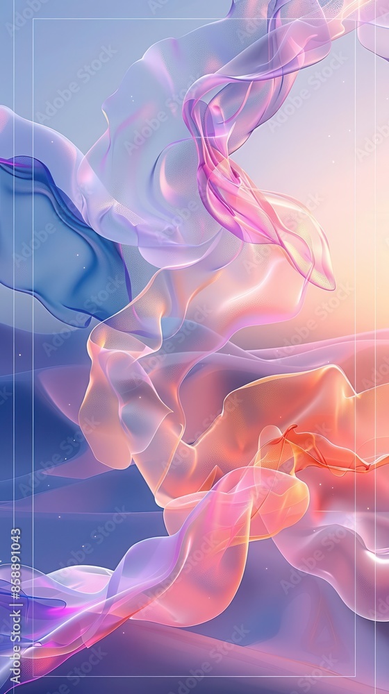 Poster vertical video frame with a soft gradient background, featuring delicate futuristic designs and tech