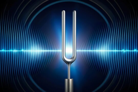 tuning fork vibrate with sound wave frequency glowing