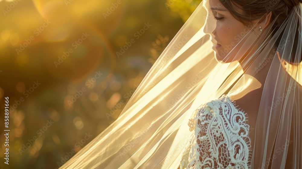 Poster A brides veil cascading behind her in layers creating a soft ethereal effect.