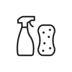 Cleaning detergent and sponge, linear style icon. Editable stroke width