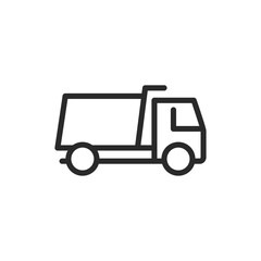 Cargo truck with body, linear style icon. Dump truck. Editable stroke width