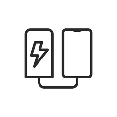 Power bank, linear style icon. Portable charger with lightning bolt, emergency power source. Editable stroke width.