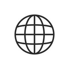 Simple globe, linear style icon. Earth with grid lines, global reach. Editable stroke width