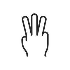 Obraz premium Hand showing number three, linear style icon. Editable stroke width