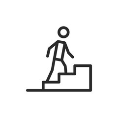 Person ascending steps, linear style icon. Walking upstairs. Editable stroke width.