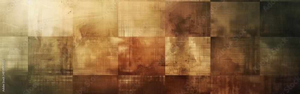 Poster A large, abstract painting with a brownish color scheme. The painting is made up of many different shapes and lines, giving it a chaotic and disorganized appearance