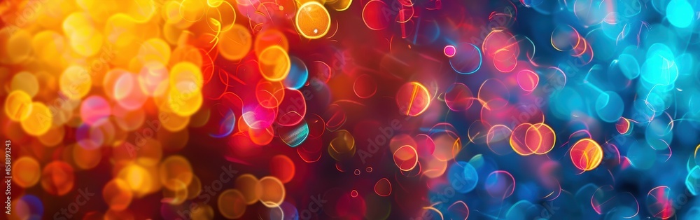 Poster A colorful, blurry image of a bunch of circles. The circles are of different sizes and colors, and they seem to be scattered all over the image. Scene is chaotic and energetic