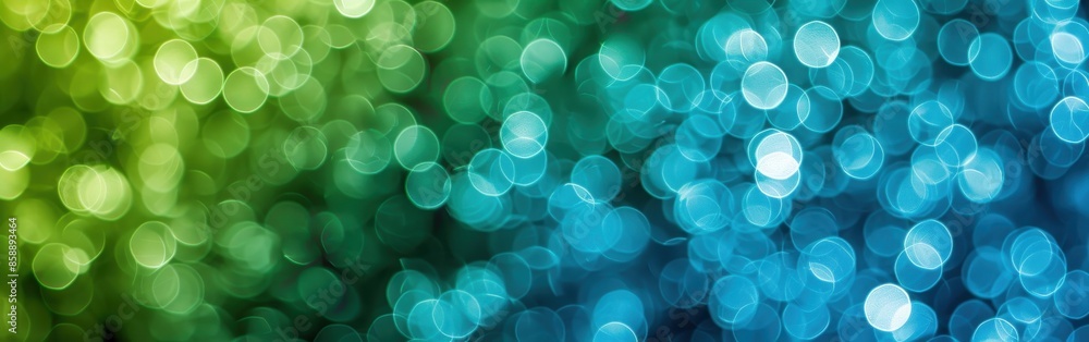 Poster A green and blue background with a lot of small circles. The circles are of different sizes and colors
