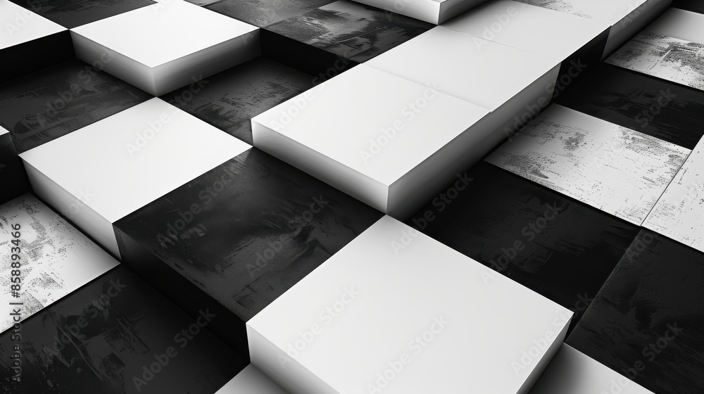 Leinwandbilder A black and white checkered floor with white squares. The squares are made of concrete and are arranged in a pattern
