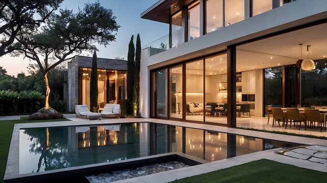 Elegant minimalist house with elegant living room,Generative AI