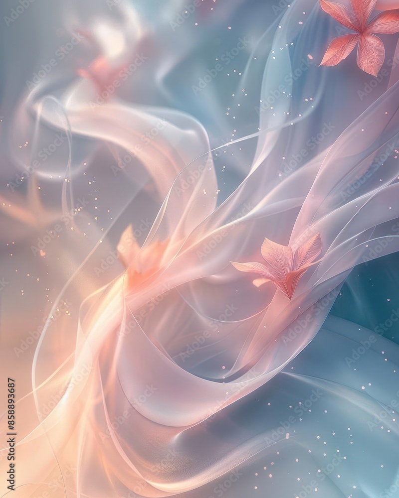 Poster soft pastel gradient background with delicate swirling patterns, ideal for creating chic and contemp