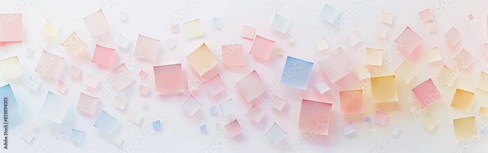 Aufkleber A colorful collage of squares and rectangles with a white background. The squares are of different colors and sizes, and they seem to be scattered all over the image. Scene is playful and whimsical