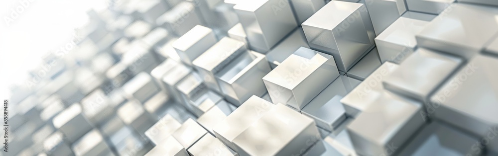Poster a white background with a lot of white cubes. the cubes are arranged in a way that creates a sense o