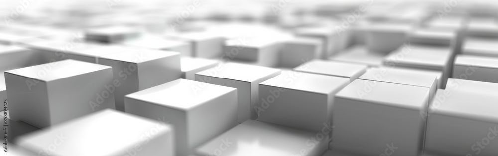 Poster a close up of white cubes arranged in a pattern. concept of order and structure, with the white cube