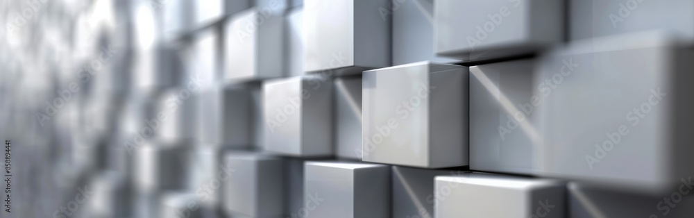 Leinwandbilder a wall of white cubes with a shadow on it. the cubes are all the same size and are arranged in a gri
