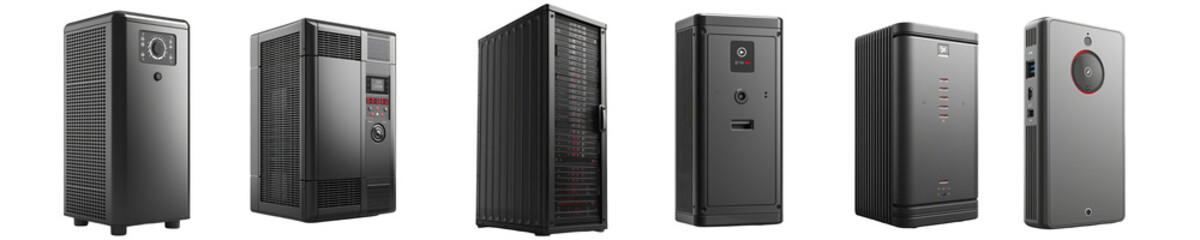 Modern black computer case on transparent background