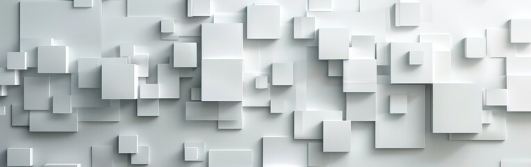 A white background with many white squares. The squares are arranged in a way that creates a sense of depth and texture. The image has a minimalist and modern feel to it