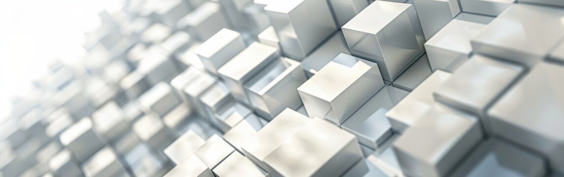 A white background with a lot of white cubes. The cubes are arranged in a way that creates a sense of depth and texture. The image conveys a feeling of modernity and sophistication
