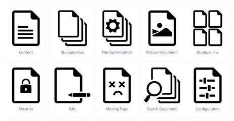 A set of 10 File icons as content, multiple files, file optimization