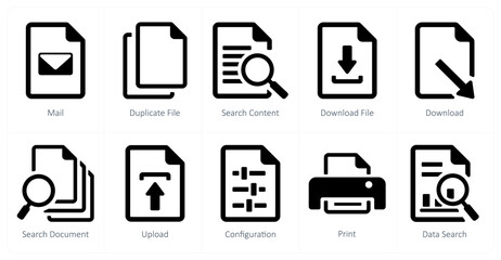 A set of 10 File icons as mail, duplicate file, search content