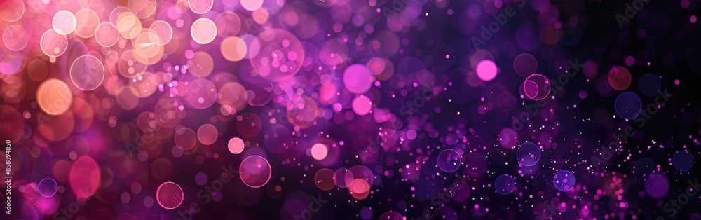 Poster a purple background with many small circles. the circles are of different sizes and are scattered th