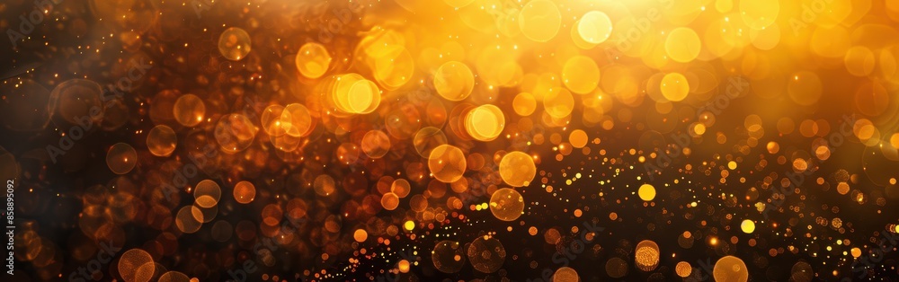 Poster A blurry image of gold and black with many small circles. The circles are of different sizes and are scattered throughout the image. The image has a dreamy, ethereal quality to it