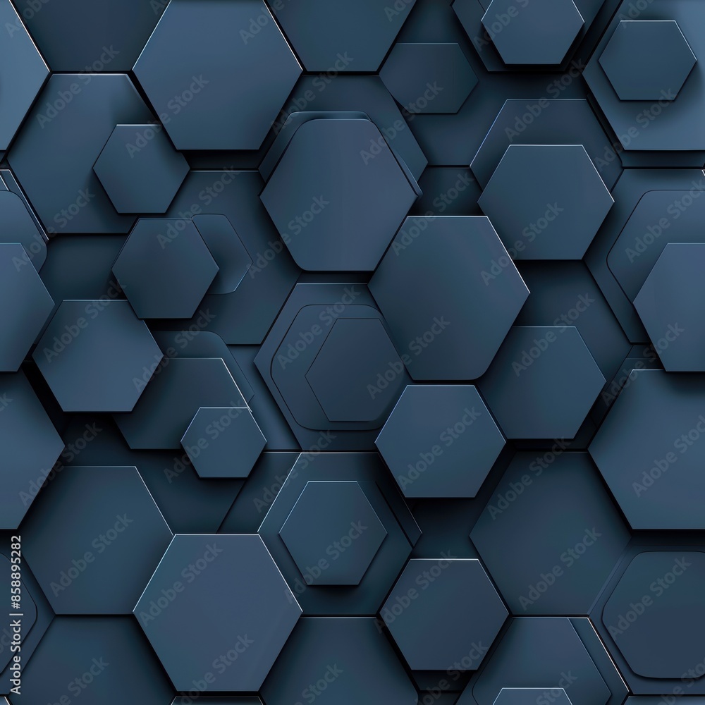 Leinwandbilder a digital image showcasing a repeating pattern of dark blue hexagons, arranged in a staggered format