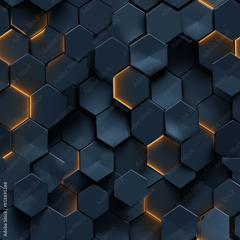 Aufkleber A close-up image of a geometric pattern formed by many blue hexagons. The edges of some of the hexagons are glowing with a warm, orange light, creating a striking visual contrast. The image has a mini