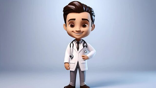 Cute cartoon veterinarian male doctor character on a gray background	