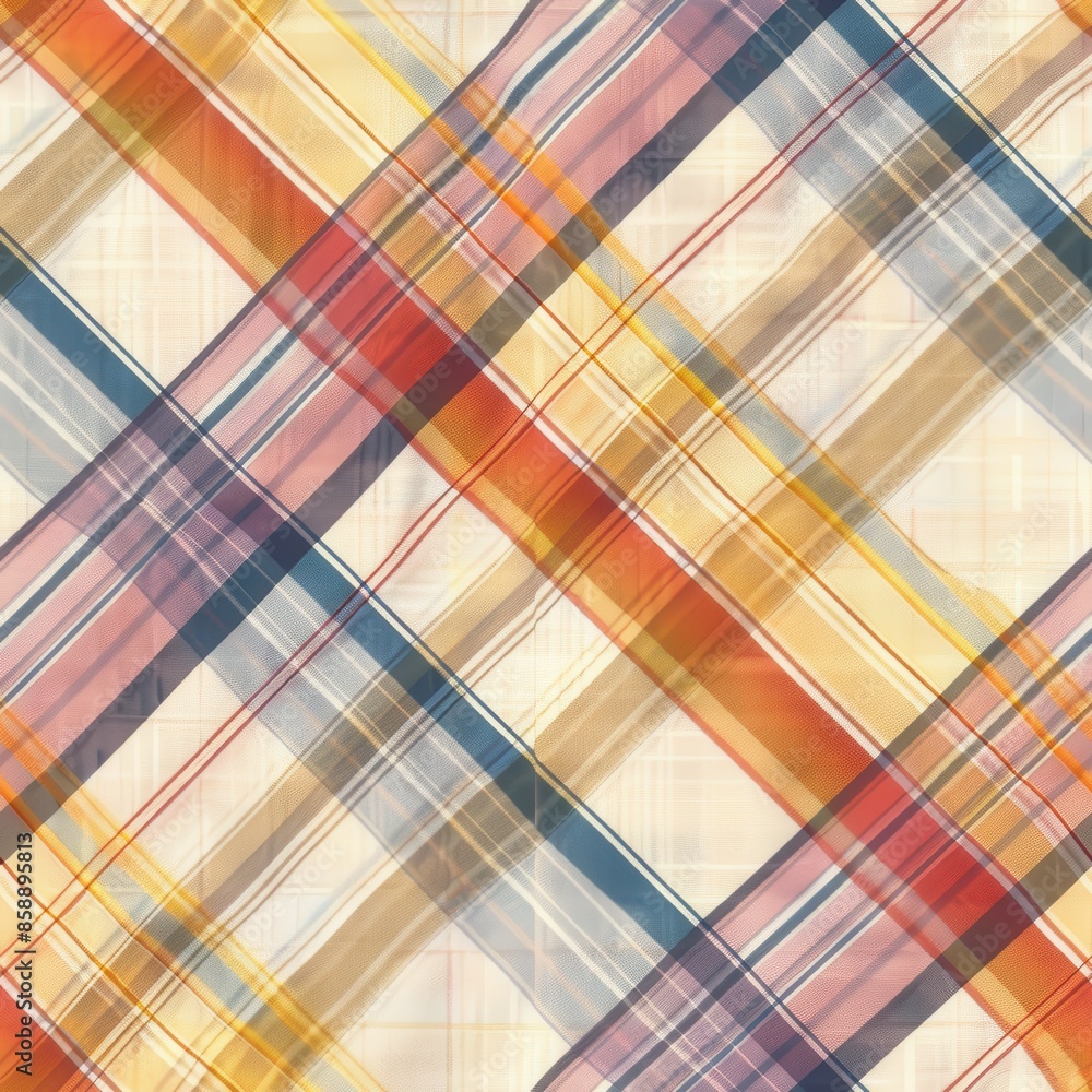 Leinwandbilder the image shows a diagonal plaid pattern with alternating stripes of orange, yellow, and blue. the b