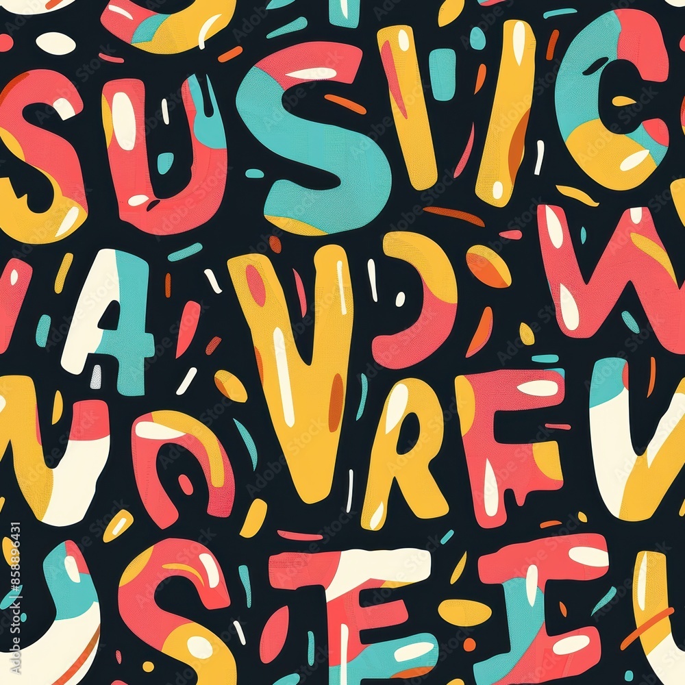 Poster this vibrant pattern features a repeating arrangement of colorful, hand-drawn letters. each letter i
