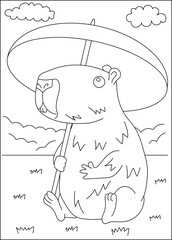 umbrella capybara chilling coloring book page