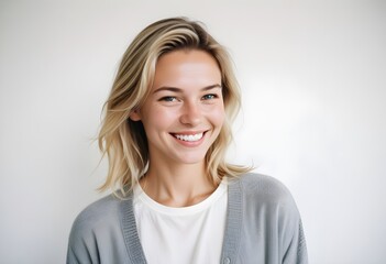 Positive smiling woman on clean background