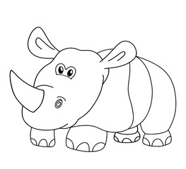 Continuous line drawing of a rhinoceros isolated on white background. Hand drawn doodle vector illustration.