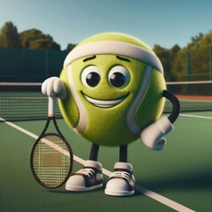 Tennis Ball holding a racket in the courtyard