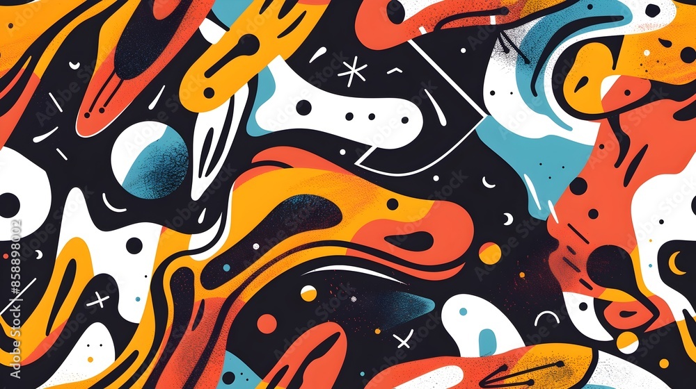Poster vibrant and dynamic abstract digital with fluid shapes and vivid colors